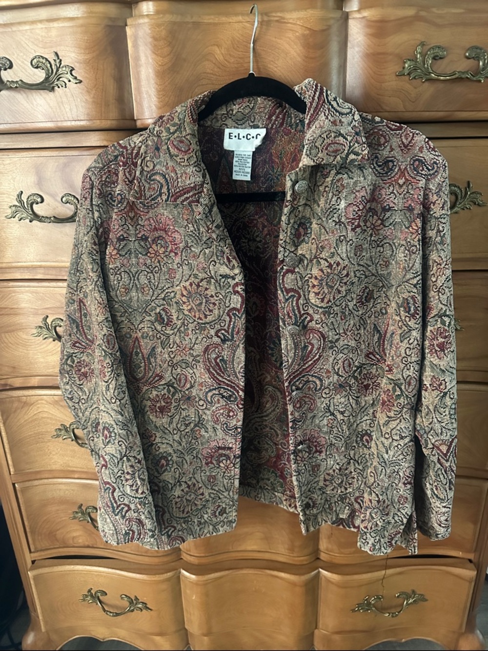 E·L·C.C Paisley Print Button-Front barn Jacket in Tan Multi